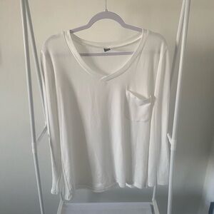 White V-Neck Long Sleeve Top